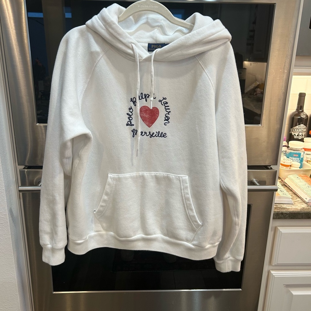 Ralph Lauren  Hoodie with embroidery Size LG has holes near front pocket
